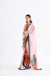Coral Floral Saree with Blouse